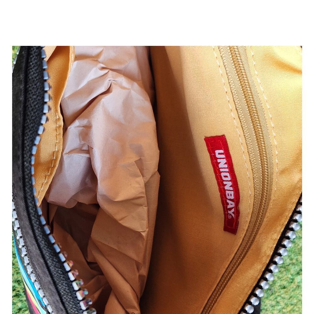 UnionBay Black Logo Retro Rainbow Striped Streetwear Y2K Zipper Crossbody - Picture 6 of 6